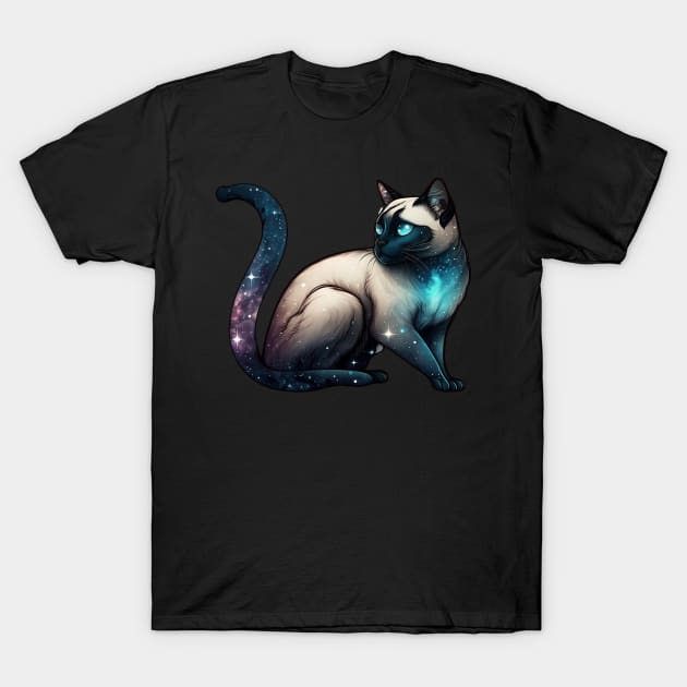 Siamese Cat With Galaxy Full of Stars T-Shirt by kansaikate